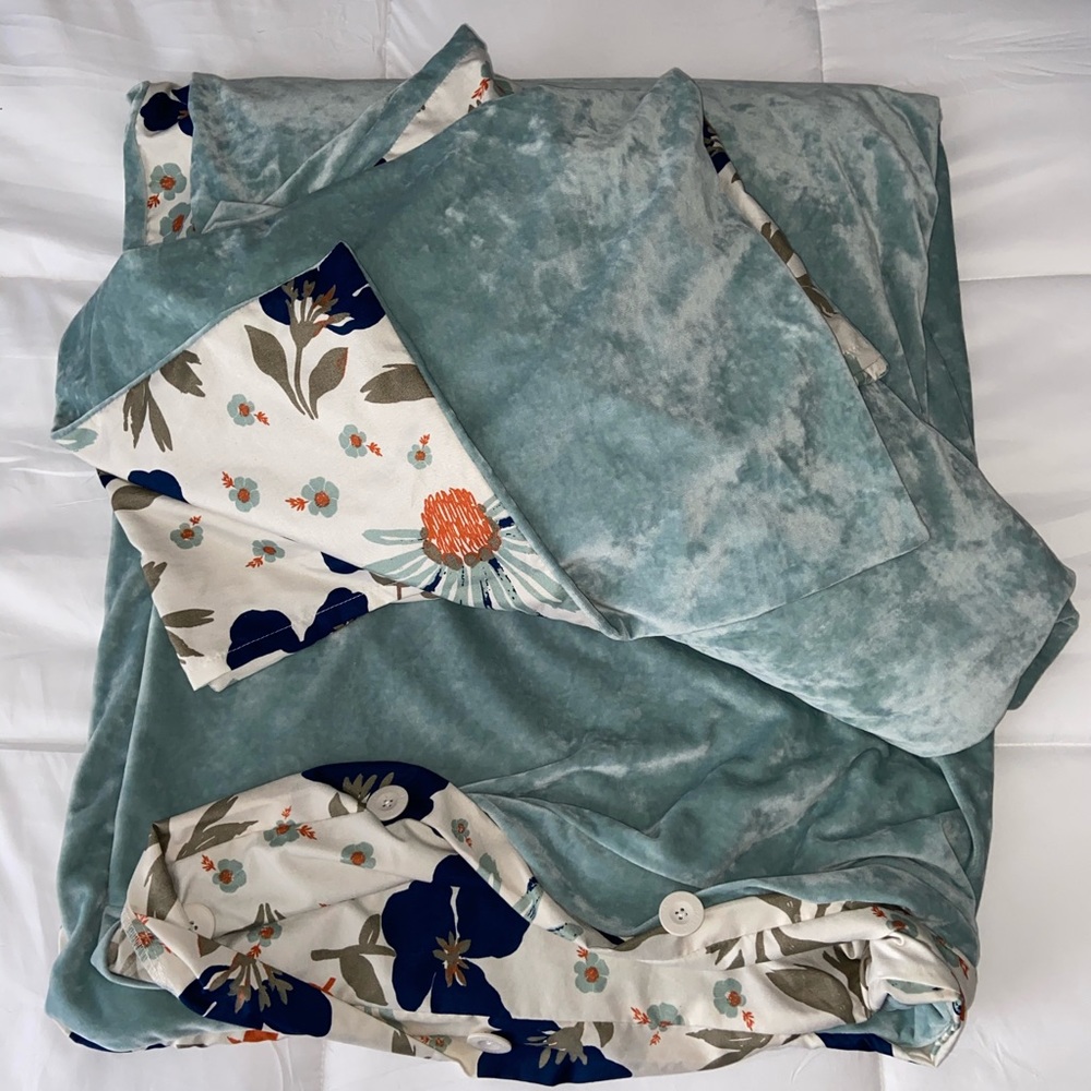Opalhouse F/Q, Blue/Floral Velvet Duvet Cover